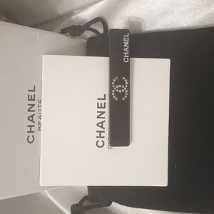 New Chanel beaute Black Hair Clip with Sparkling Crystal Logo